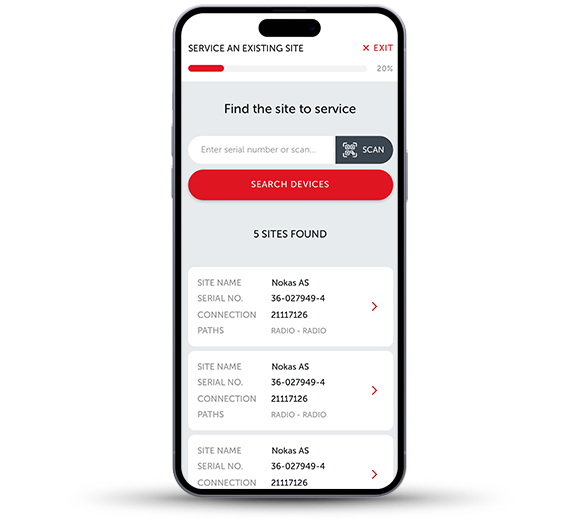 Screenshot of site search on My Base 2.0 App