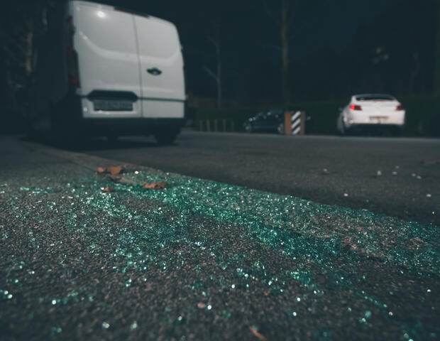 Burgled Van with Broken Glass