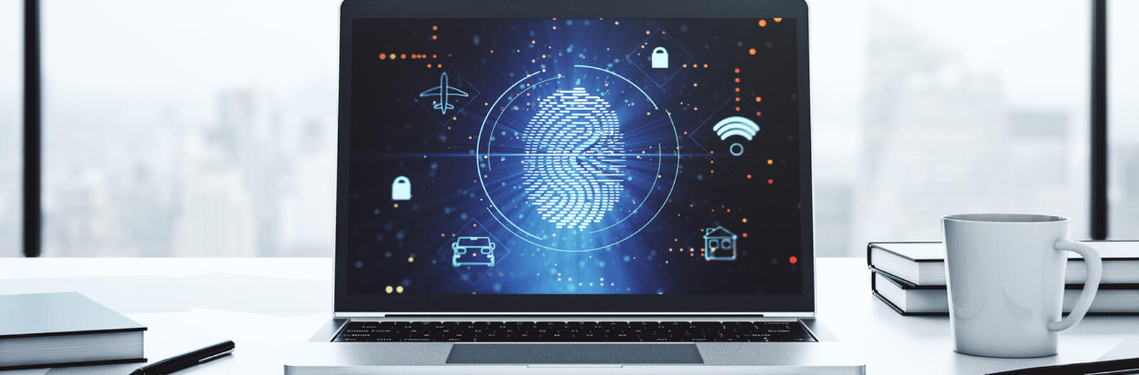 Computer screen with fingerprint hologram for remote access