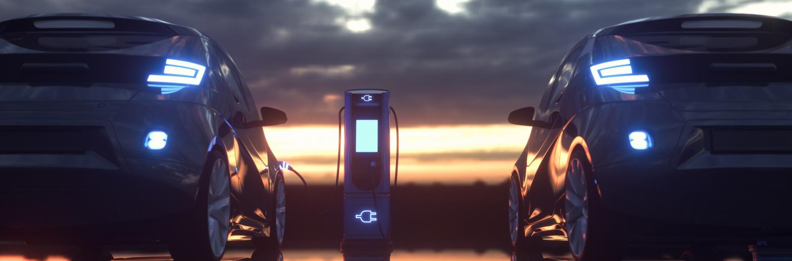 Electric cars charging at a charging station